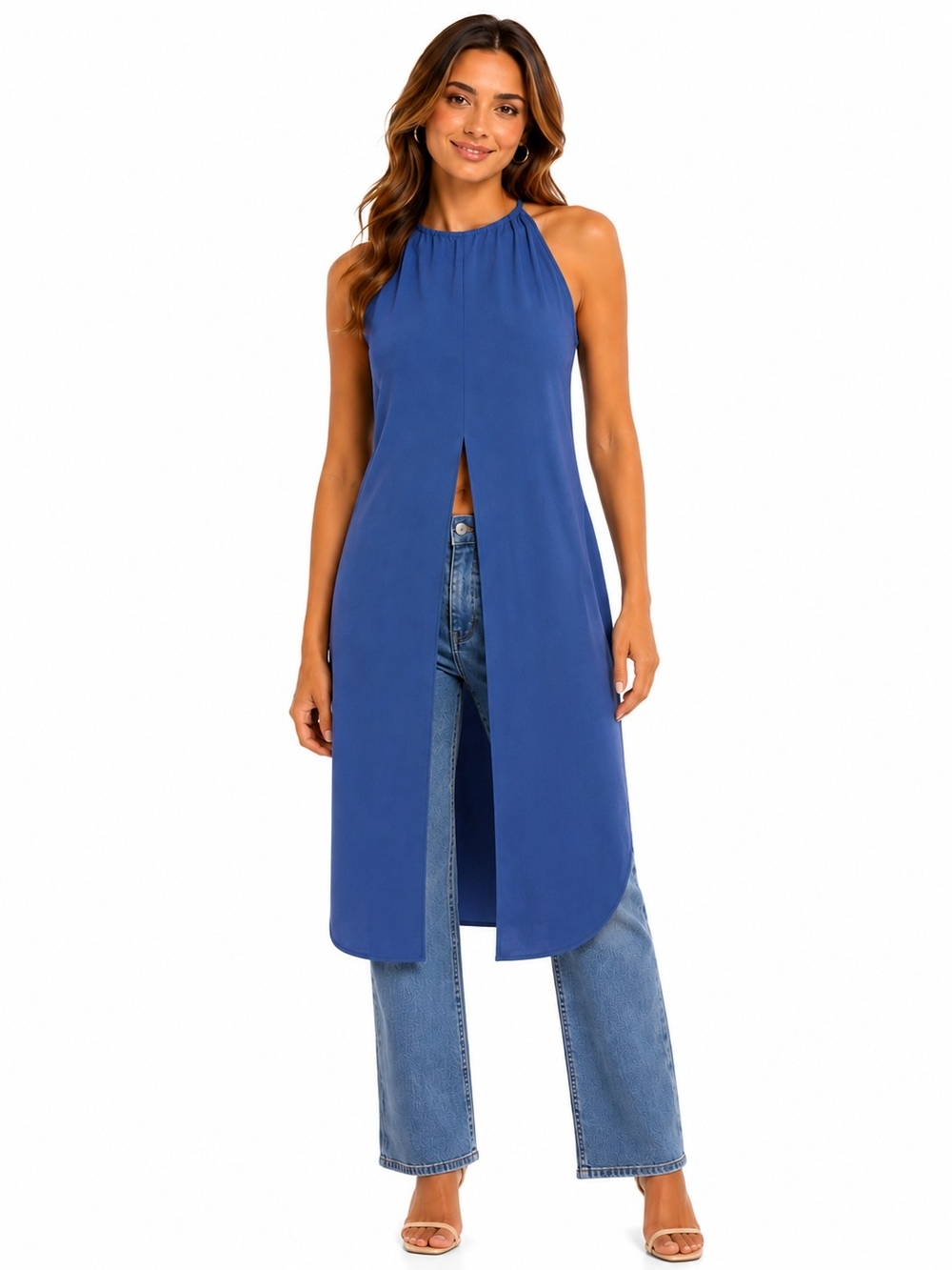 SHEIN Royal Blue Halter Split-Front Long Tank Top
